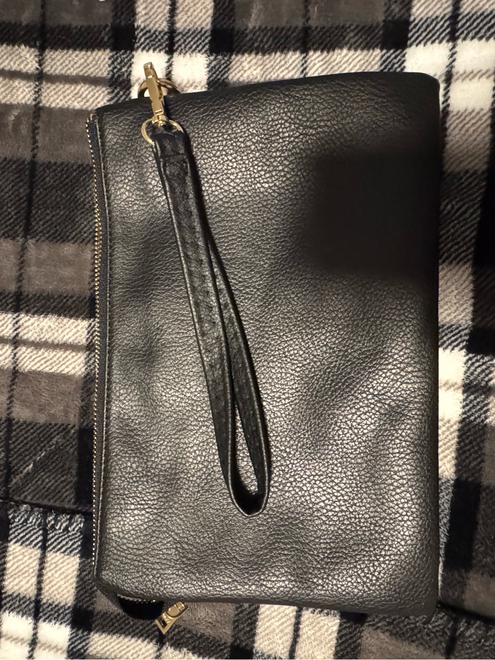 Black Leather Wristlet Clutch - Classic Minimalist